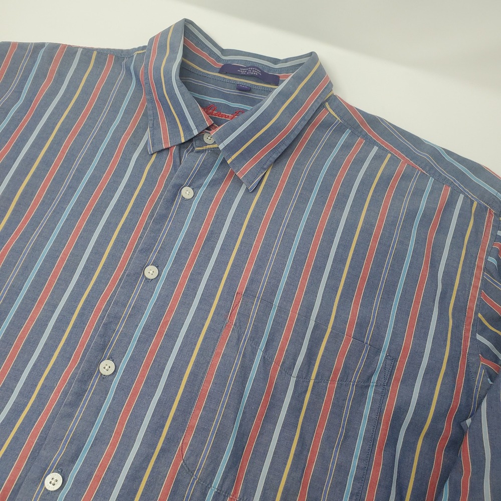 Alan Flusser Shirt Mens XXL Button-Down Blue Red Yellow Striped Long Sleeve
